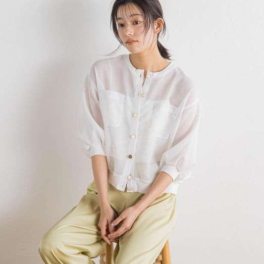 変わり織メッシュカーディガン≪手洗い可能≫