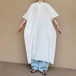 スタンドカラーコクーンワンピース