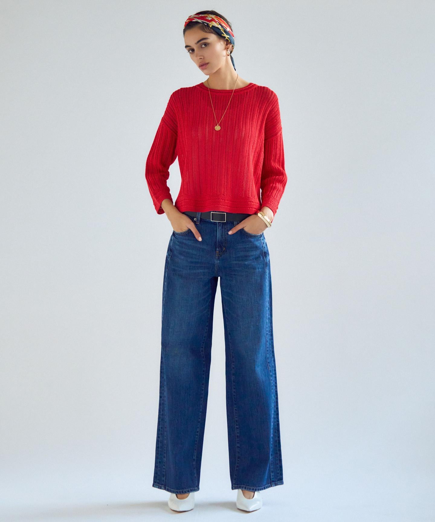 デニム ライン ワイドパンツ