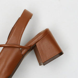 レザーライク オープントゥ バックストラップミュール