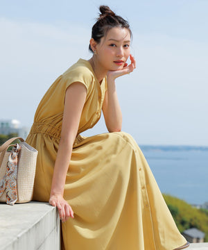 フロントボタンギャザー ワンピース