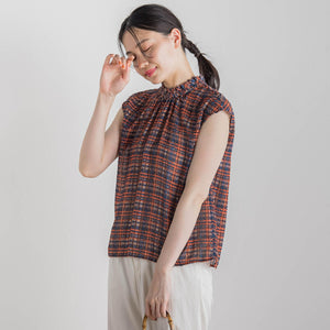 【WEB限定】カットジャガードチェックプリントブラウス