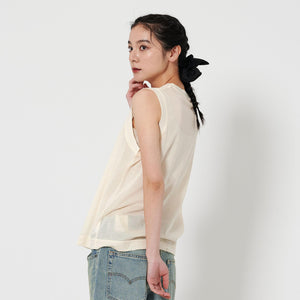 コットンナイロン クルーネック ノースリーブ Tシャツ