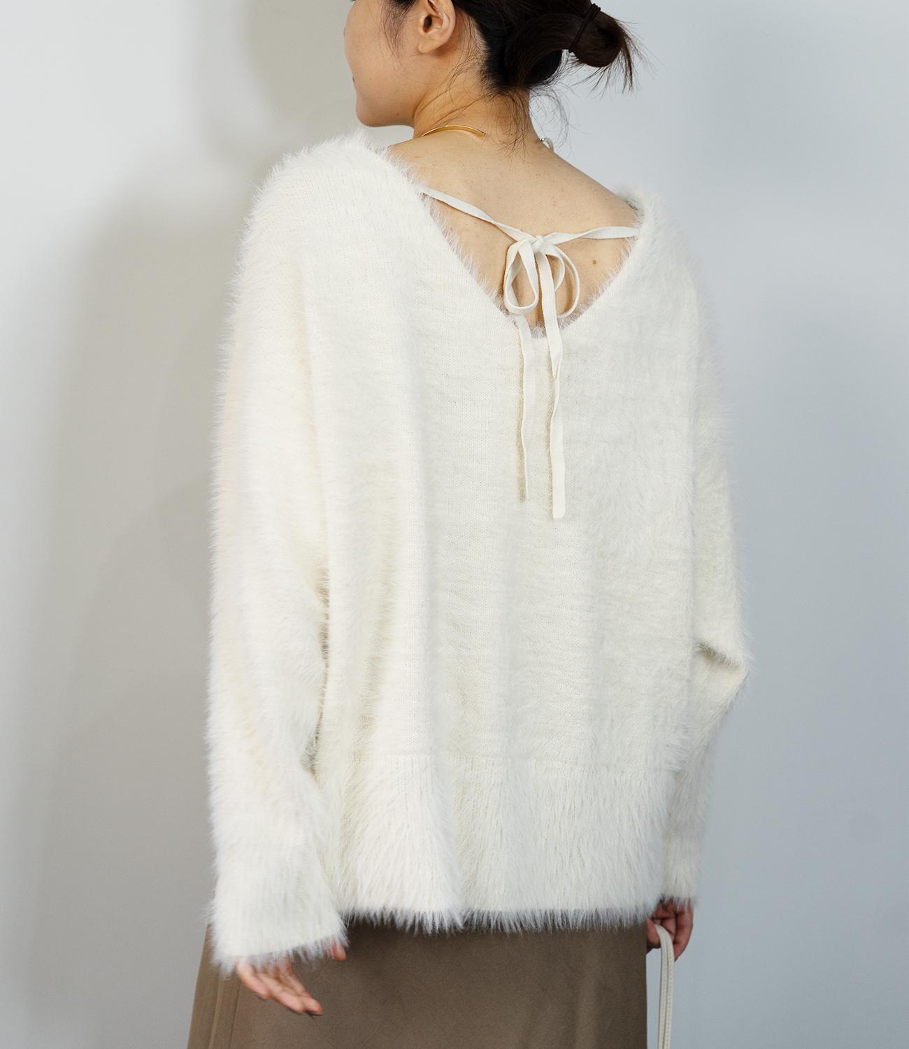 バックリボンVネックニット