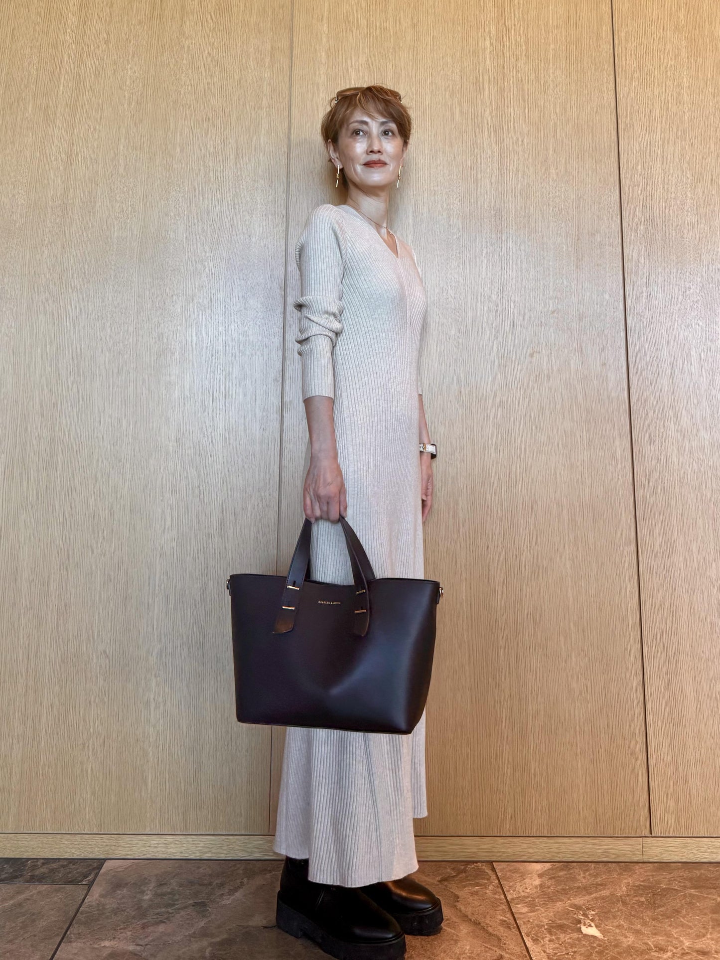 Vスリムロングワンピース