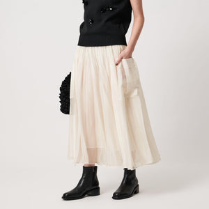 シャンブレー オーガンザ ポケット スカート