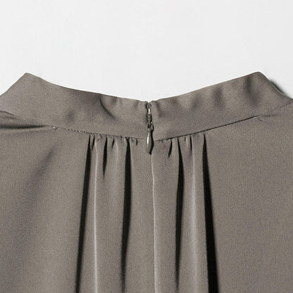 バック サテン Vネック ロングスリーブ ブラウス ‐ウォッシャブル‐