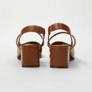 レザーライク オープントゥ バックストラップミュール