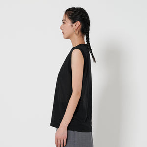 コットンナイロン クルーネック ノースリーブ Tシャツ