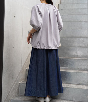 ストライプスキッパーパフブラウス