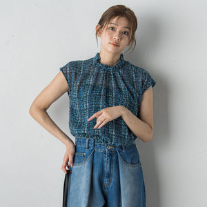 【WEB限定】カットジャガードチェックプリントブラウス