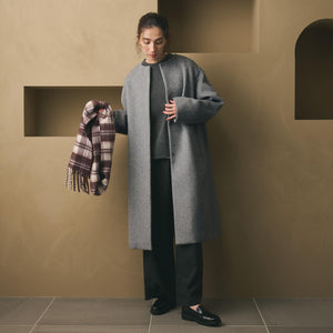 毛ナイロン ノーカラーコート