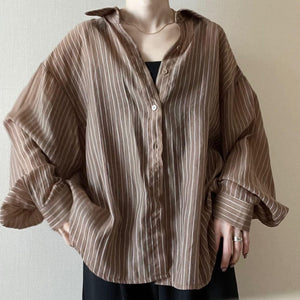 シアーストライプオーバーシャツ