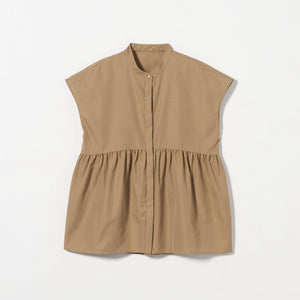 スタンドネック ペプラム フレンチスリーブ ブラウス