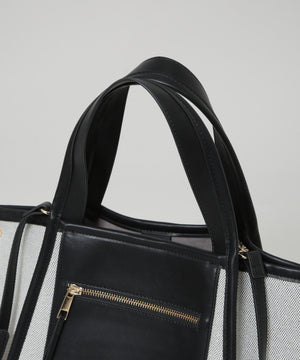 キャンバス×フェイクレザーポケットバッグ