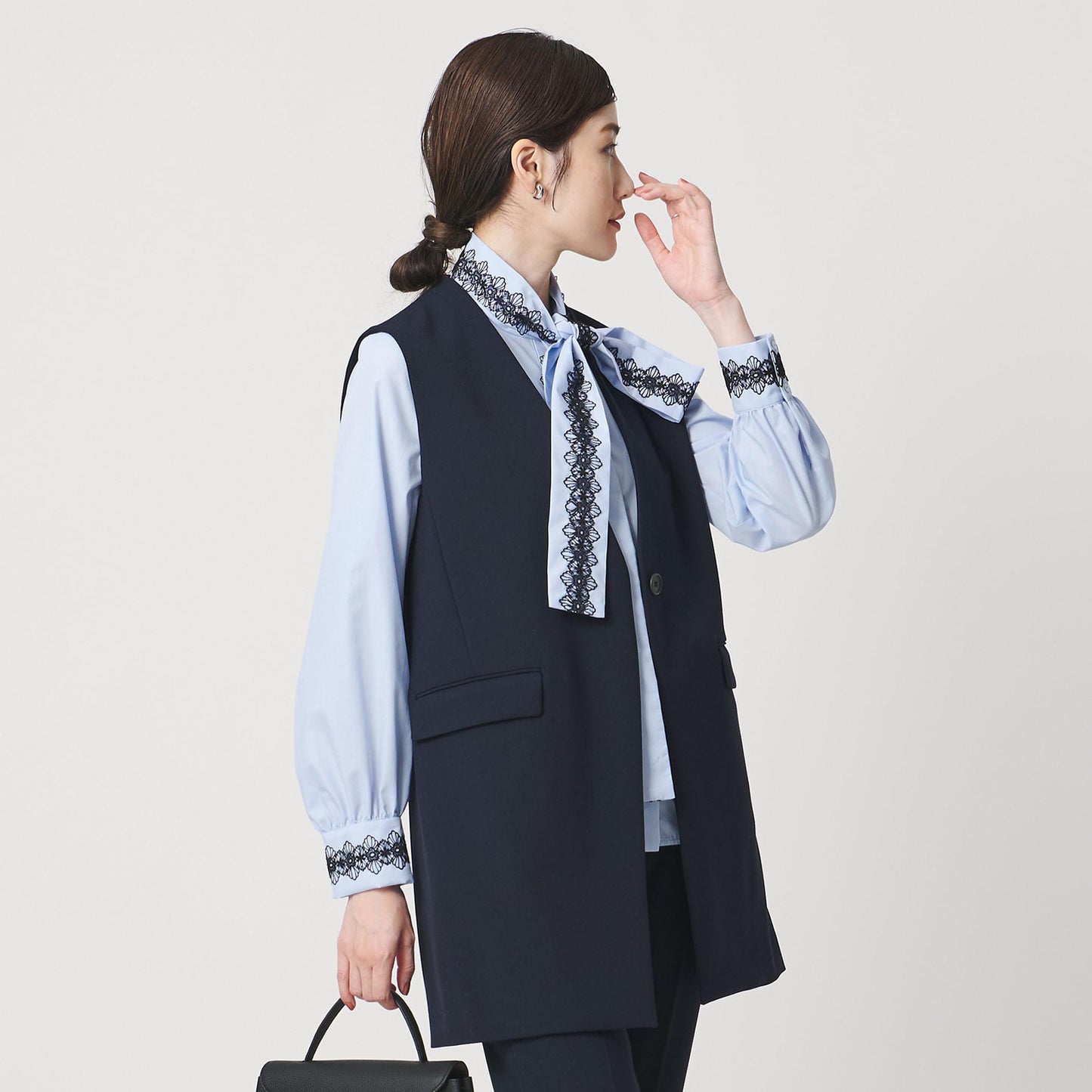 レース コンビ ボウタイ リボン ブラウス ‐ウォッシャブル‐