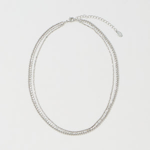 ガラス×チェーン 3連 ネックレス