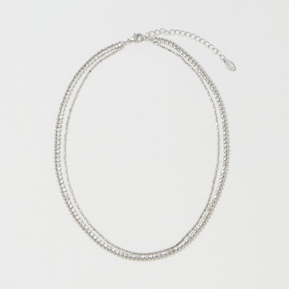 ガラス×チェーン 3連 ネックレス