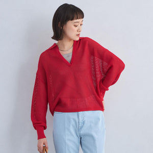 メッシュ スキッパー ニット プルオーバー -ウォッシャブル-