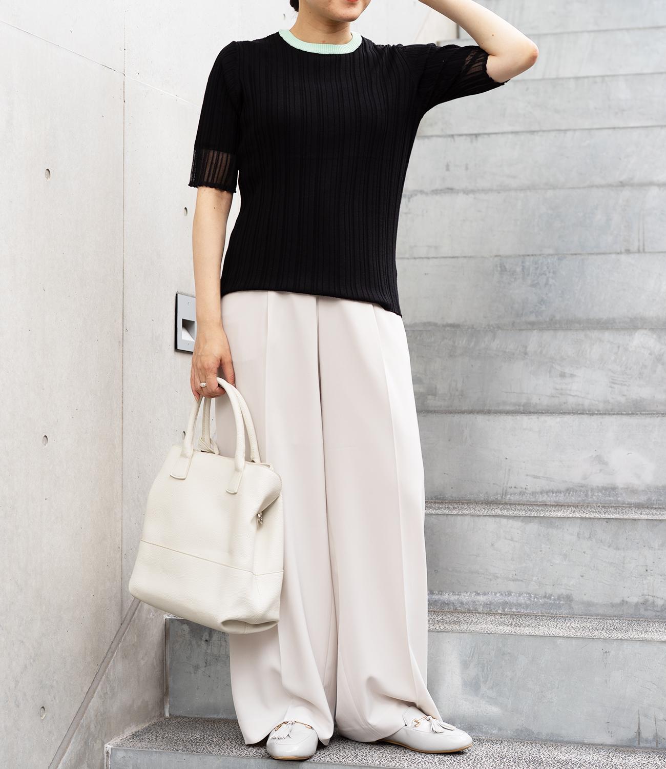 バイカラーシアースリーブスリムニット