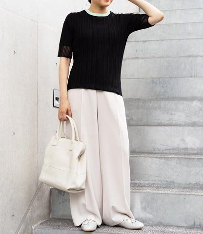 バイカラーシアースリーブスリムニット