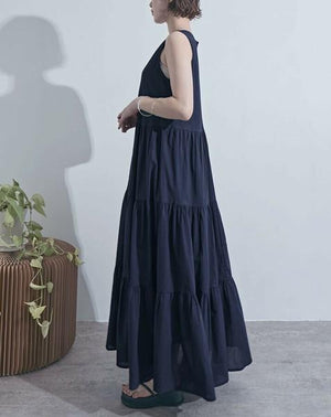 Vネックティアードワンピース