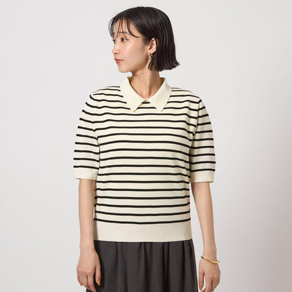 襟付き 5分袖 プルオーバー ニット