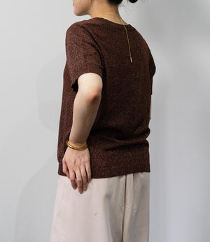 ラメニットハーフスリーブトップス