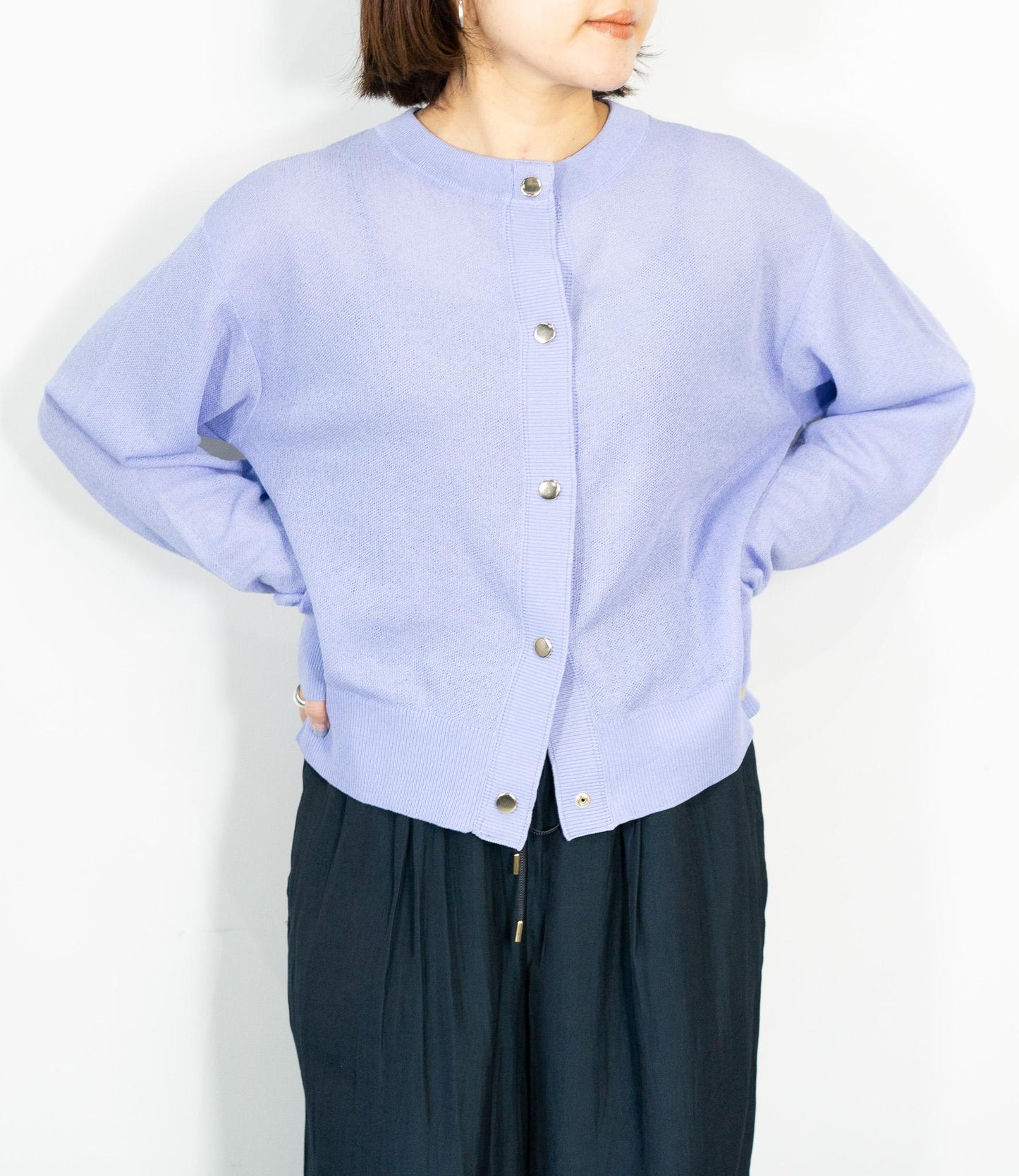 7分袖メタルボタンカーディガン