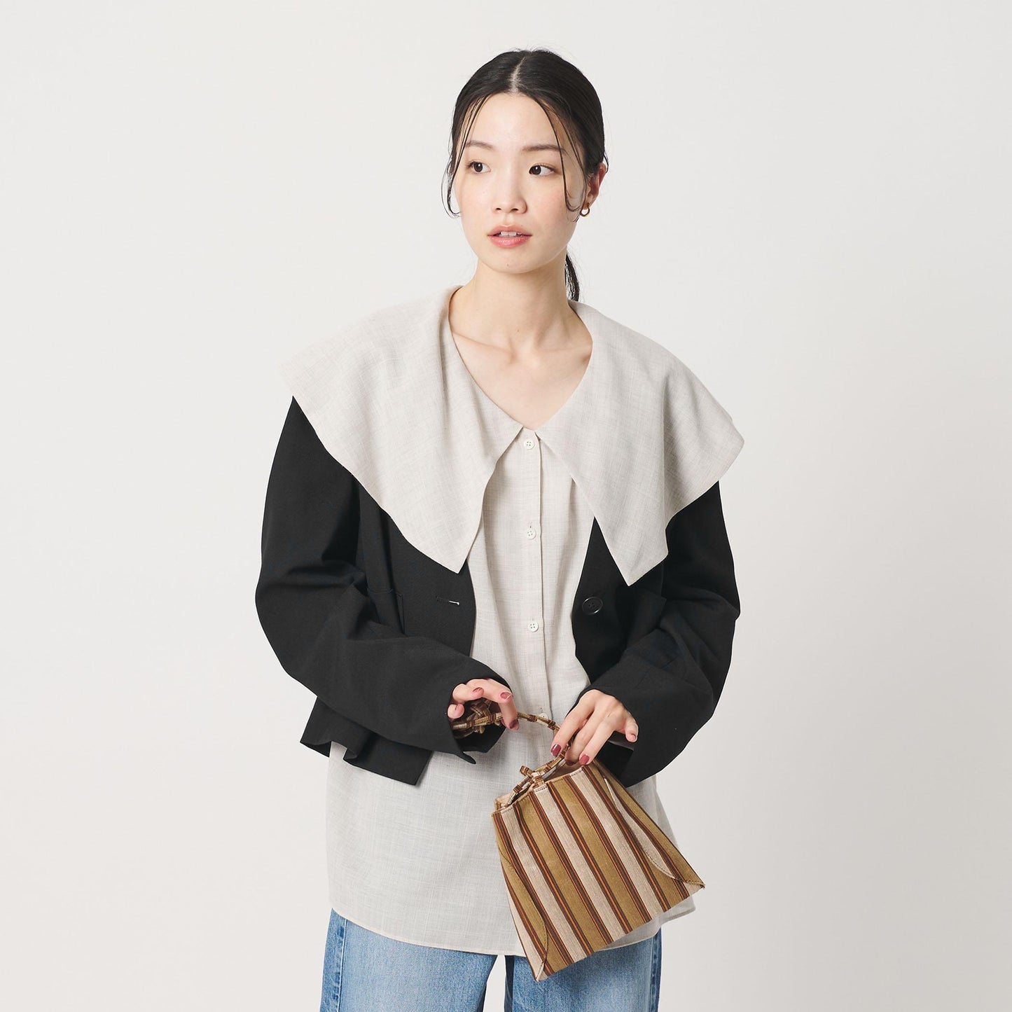 ポリエステルブレンド カラーレス ショートジャケット