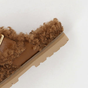 ダブルベルト フェイクファー サンダル