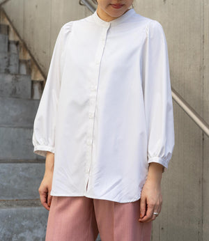 ストライプギャザースリーブブラウス