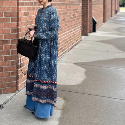 ブロックプリントワンピースコート