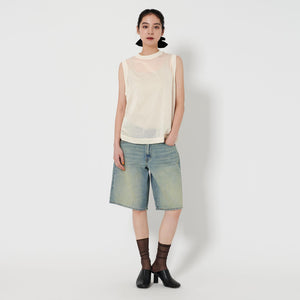 コットンナイロン クルーネック ノースリーブ Tシャツ