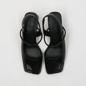 レザーライク オープントゥ バックストラップミュール