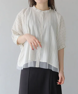 チュールレイヤードドレープブラウス