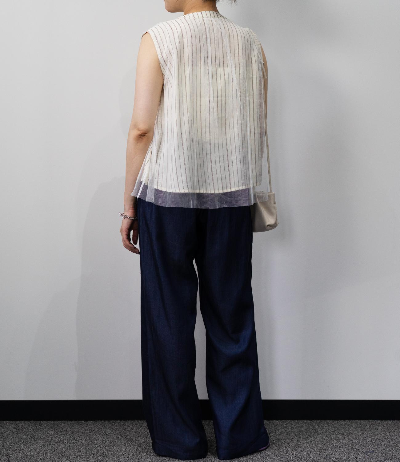 チュールレイヤードノースリーブブラウス