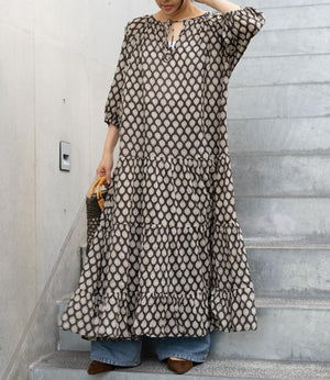 プリントティアードスキッパーワンピース