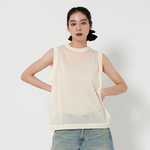 コットンナイロン クルーネック ノースリーブ Tシャツ