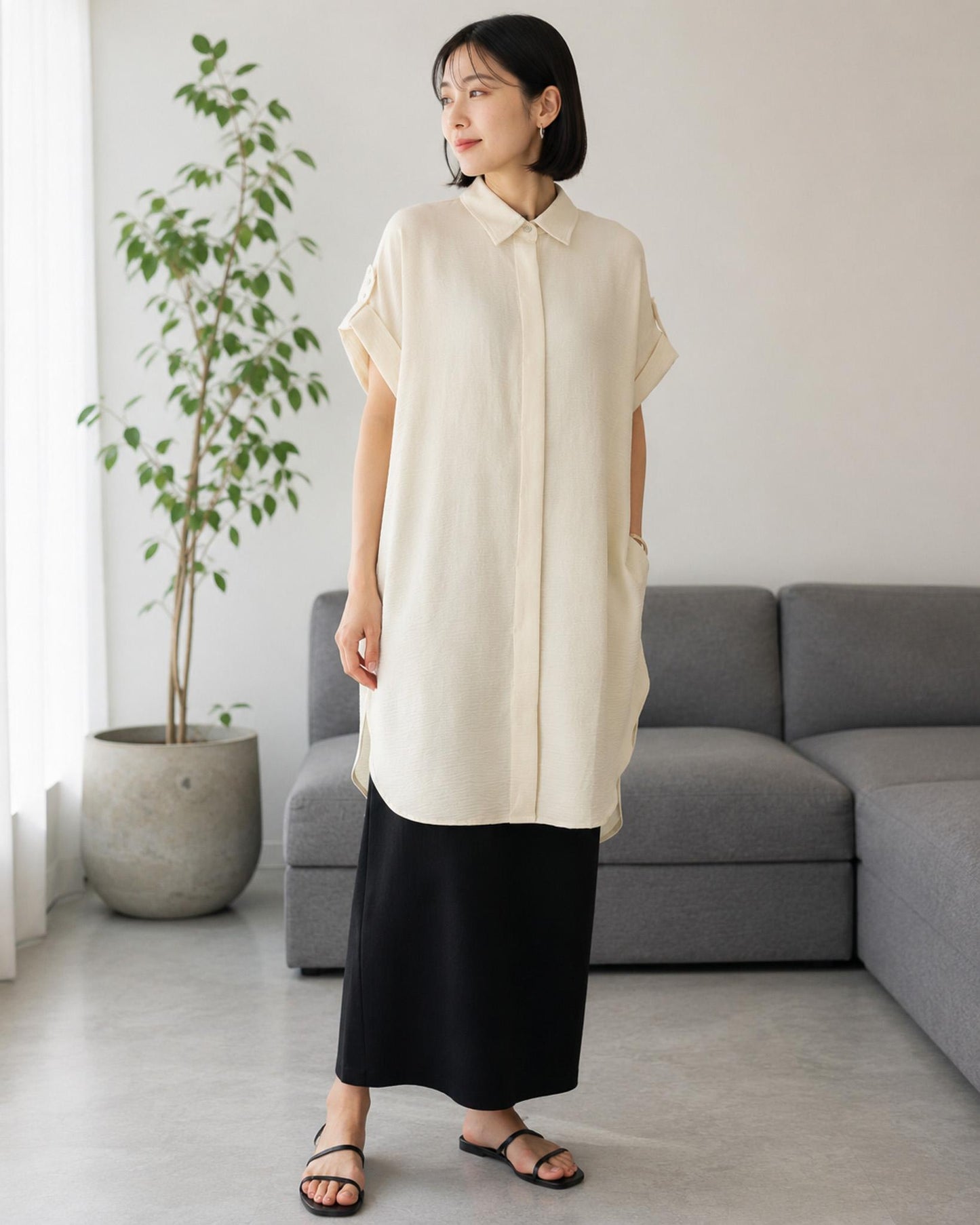 リネンライクミモレシャツ