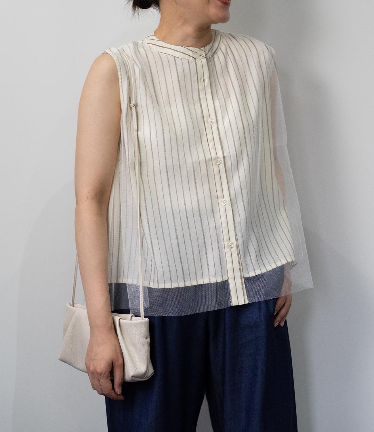 チュールレイヤードノースリーブブラウス