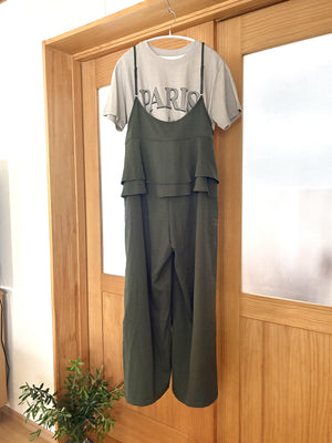 カーキ2wayフリルサロペット