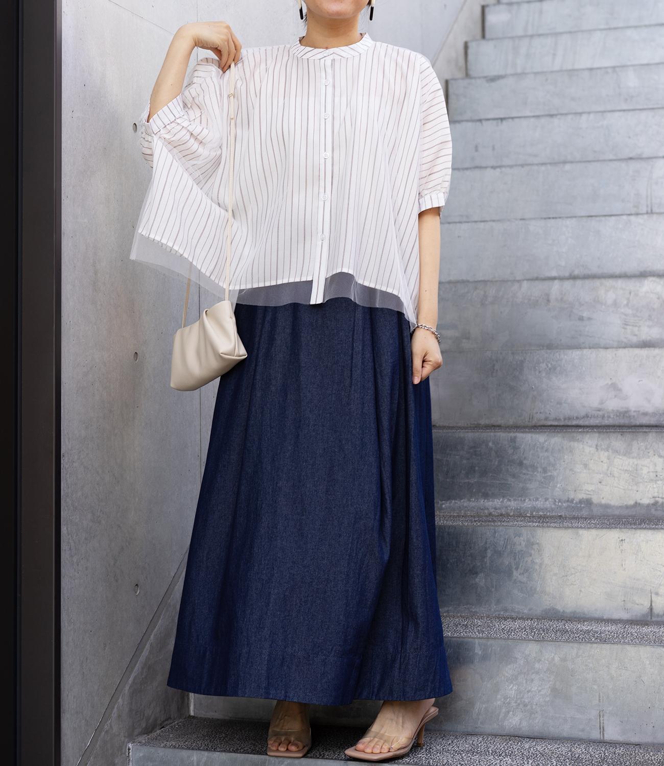 チュールレイヤードドレープブラウス