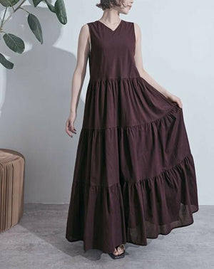 Vネックティアードワンピース