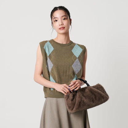 ウール アーガイル&ソリッドベスト