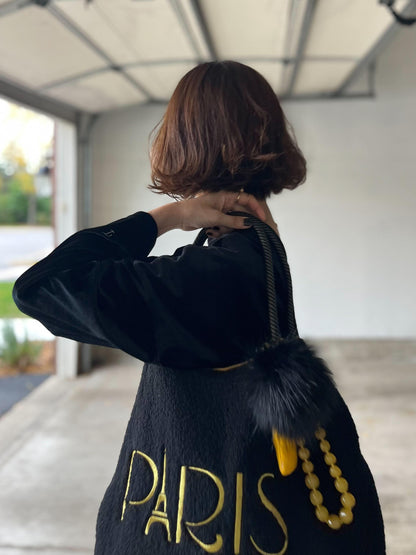 PARISボアバッグ（レオパ.黒）