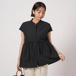 スタンドネック ペプラム フレンチスリーブ ブラウス