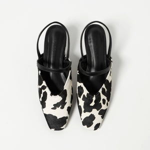 ヘアー×レザーライク コンビ フラットシューズ