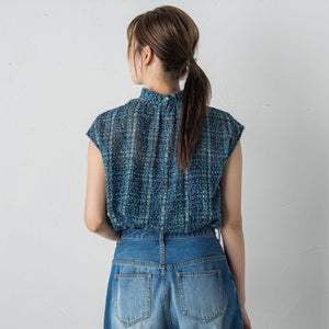 【WEB限定】カットジャガードチェックプリントブラウス