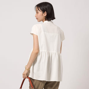 スタンドネック ペプラム フレンチスリーブ ブラウス